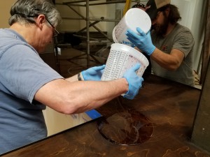 Pouring on the epoxy bar top